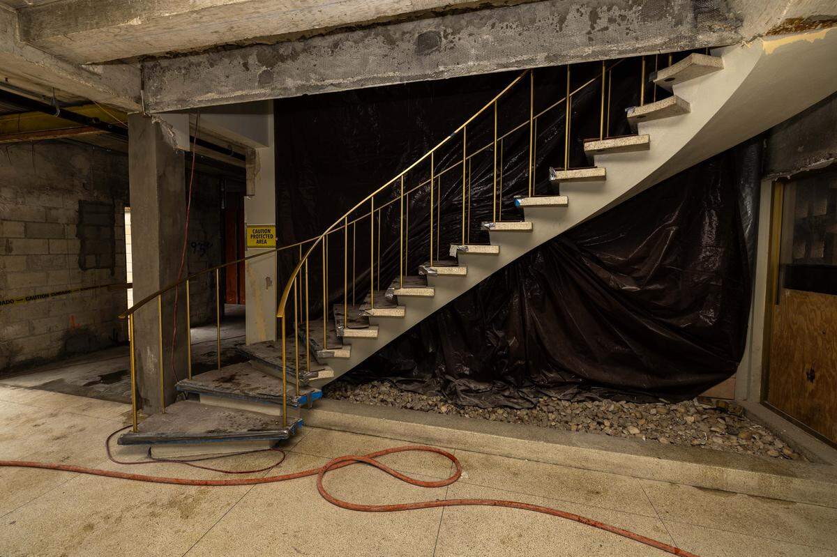 The original stairway at Miami International Airport’s new lounge  terminal on Wednesday, July 23, 2025, in Miami, Fla.