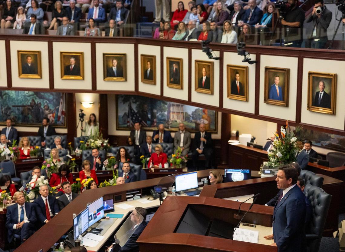 Florida Gov. Ron DeSantis delivers his State of the State on Tuesday in Tallahassee.