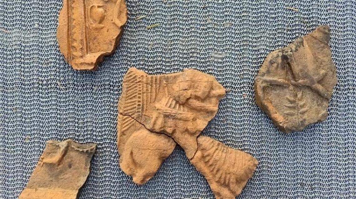 Tile fragments that once decorated the mansion’s stove.