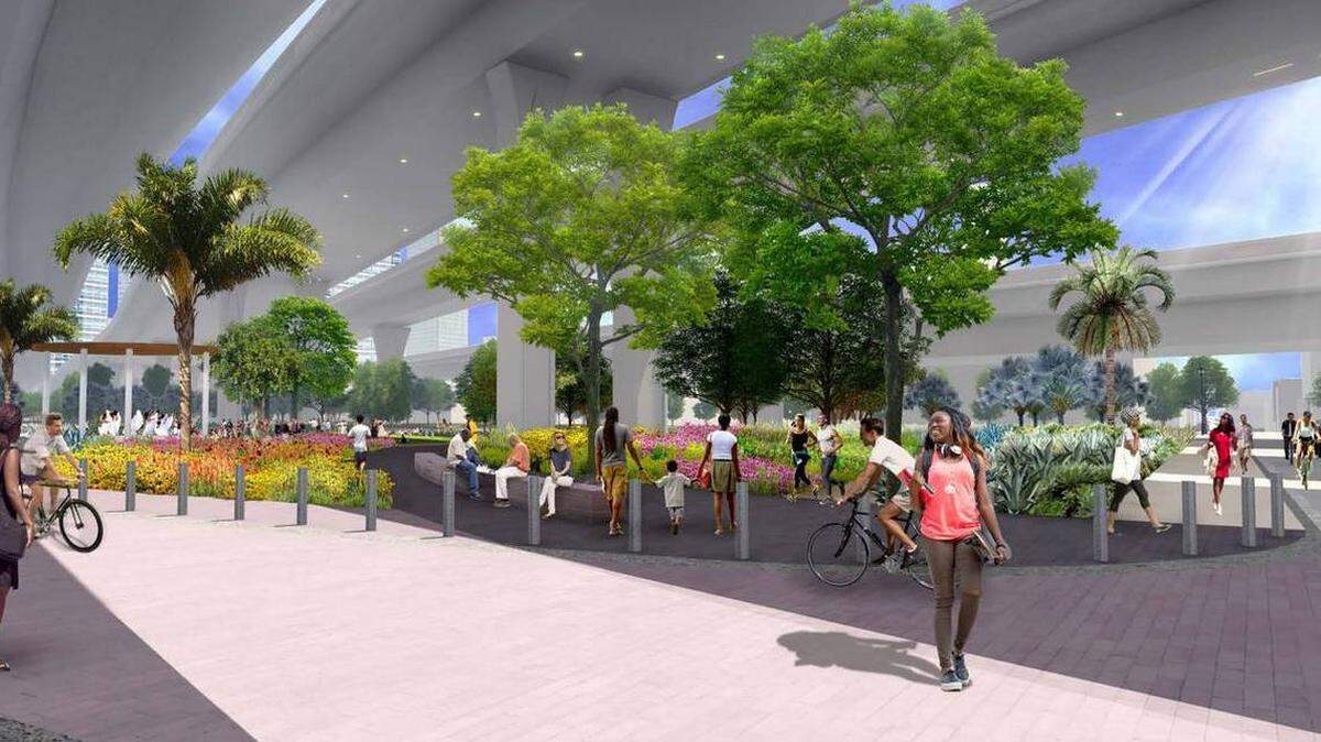Rendering of the planned Underdeck Park in Overtown.