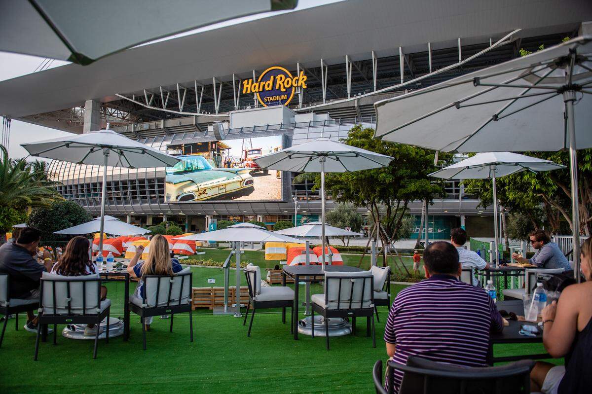 The outdoor plaza at Hard Rock Stadium showed family-friendly films this summer.