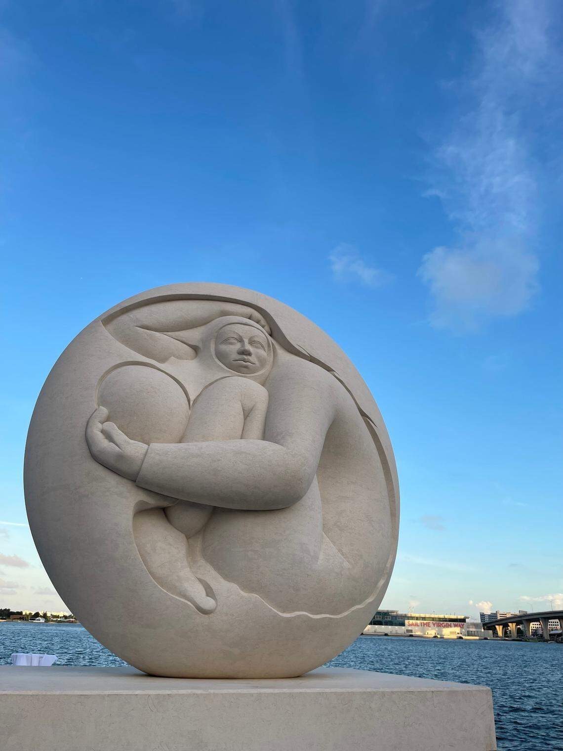 “El Alquimista” by renowned Costa Rican sculptor Jorge Jiménez Deredia on display at Maurice A. Ferré Park.