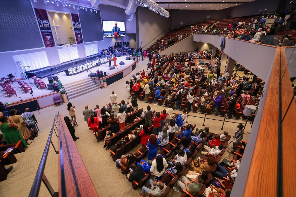 People attend The People’s Meetup Town Hall at the Antioch Missionary Baptist Church in Miami Gardens, Florida, Saturday, May 31, 2025.