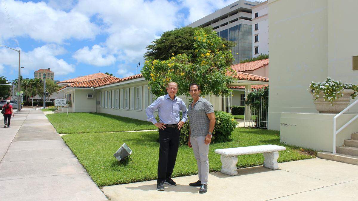 Mike Eidson and Rafi Maldonado-Lopez stand outside of Sanctuary of the Arts in Coral Gables, which opens this weekend.