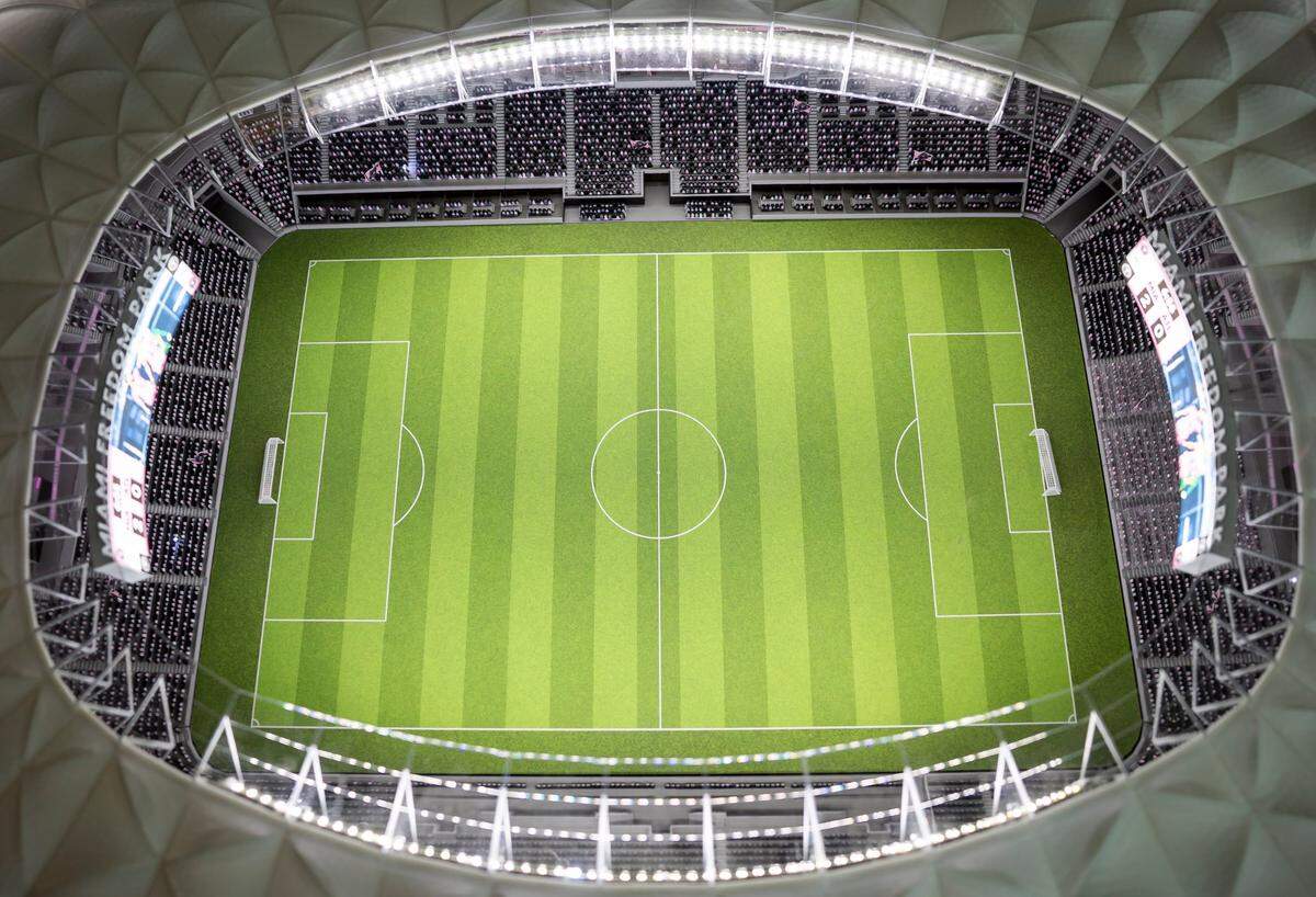 A detailed 3D model of Inter Miami’s planned stadium is on display at the Miami Freedom Park Experience Center on Tuesday, June 24, 2025, in Wynwood, Fla.