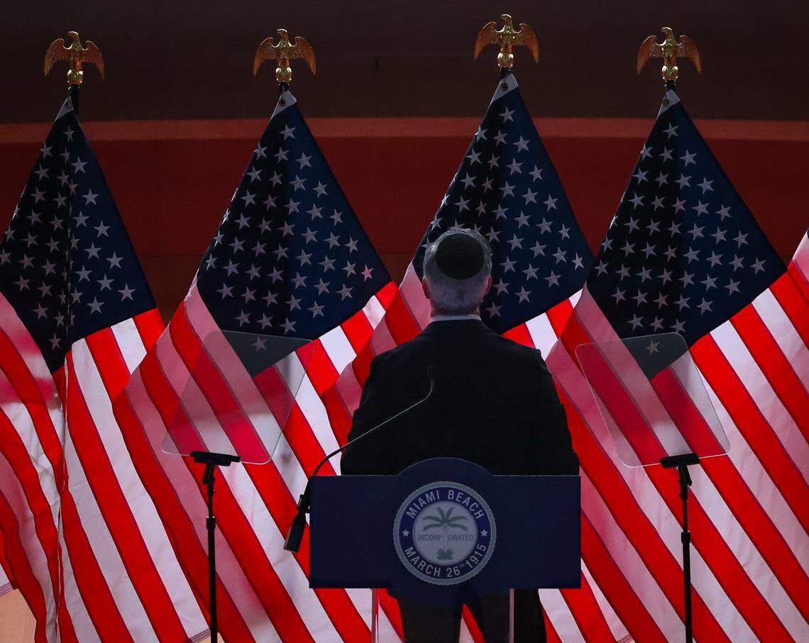 Miami Beach Mayor Steven Meiner delivers his annual State of the City address on his Spring Break initiatives that have made Miami Beach more attractive as a healthy destination and as a business- and family-friendly city on Wednesday, February 4, 2026, at the New World Center in Miami Beach, Florida.