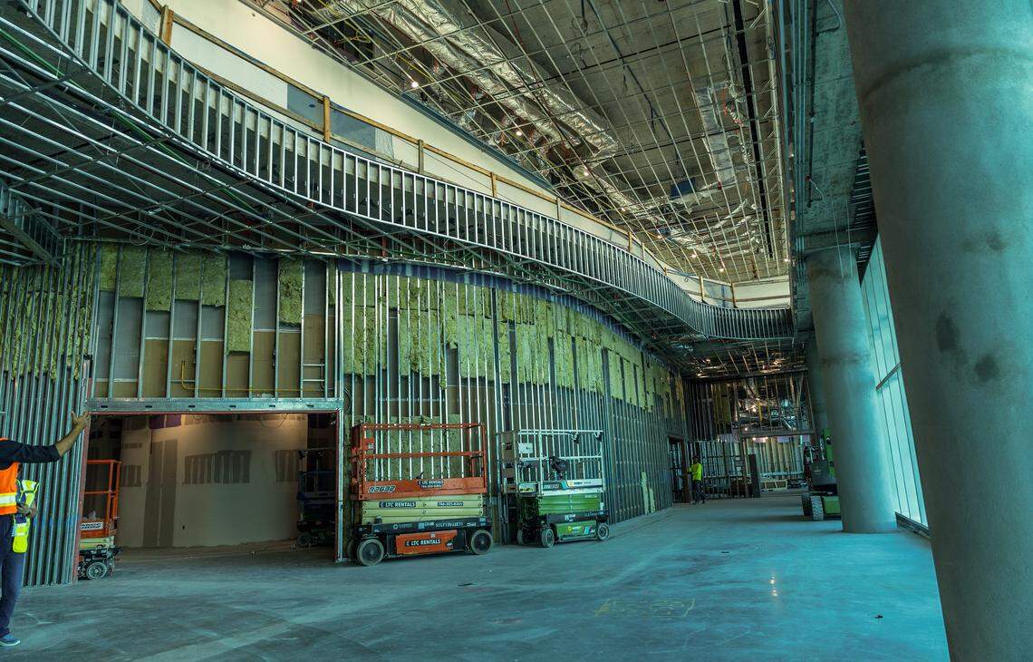 View of the lobby area inside of the Irma and Norman Braman Comprehensive Cancer Center, building that is under construction, at the Mount Sinai's, Miami Beach Campus, in Miami, on Friday August 29, 2025.