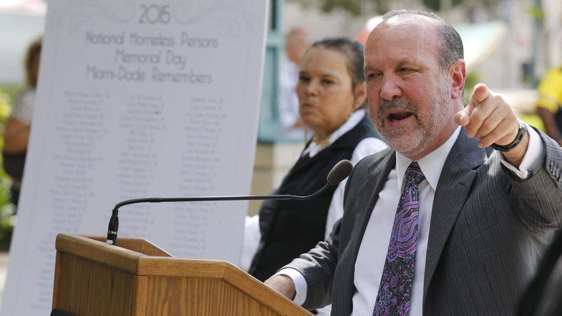 Ron Book, chairman of Miami-Dade County’s homeless board, said he’s taken an ‘extremely hard line’ against spending local dollars to house recent migrants to the Miami area. He said housing them is the responsibility of the federal government.