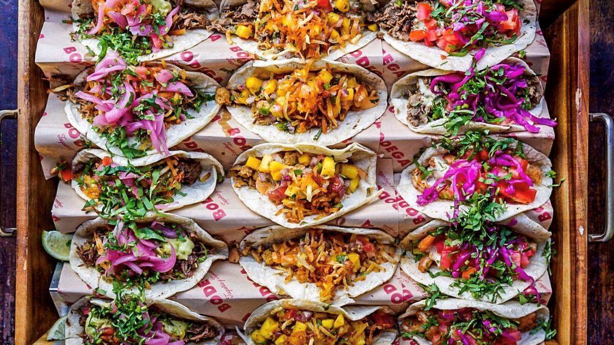 This giant taco tray is available at Bodega Taqueria y Tequila in Miami Beach for takeout or delivery.