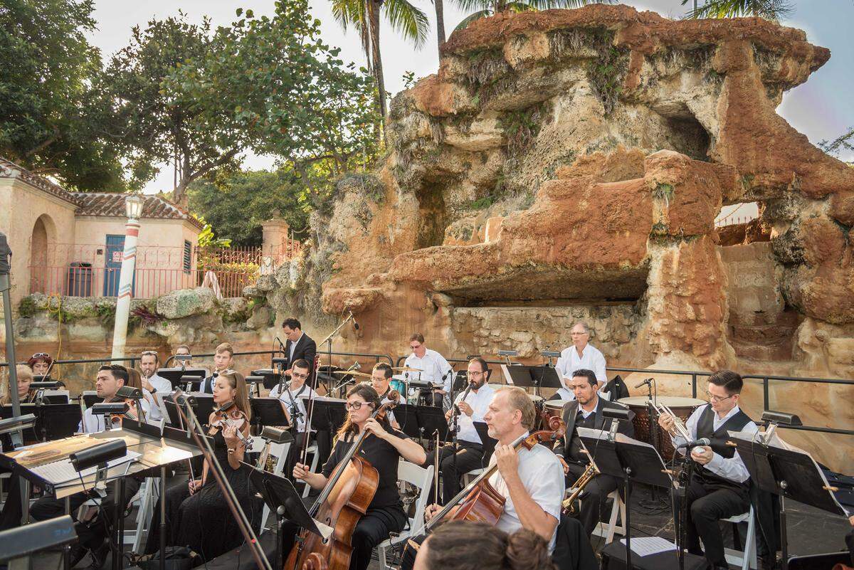 The Miami Symphony Orchestra, under the direction of composer Eduardo Marturet, performed at the Venetian Pool during the city of Coral Gables’ 90th anniversary in 2016.