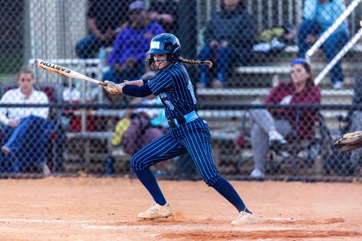 Coral Springs Charter batter Alivia Taibl (10) reacts to a hit during the BCAA BIG 8 Softball Championship against Western in Pompano Beach, Florida, on Thursday, April 25, 2024.
