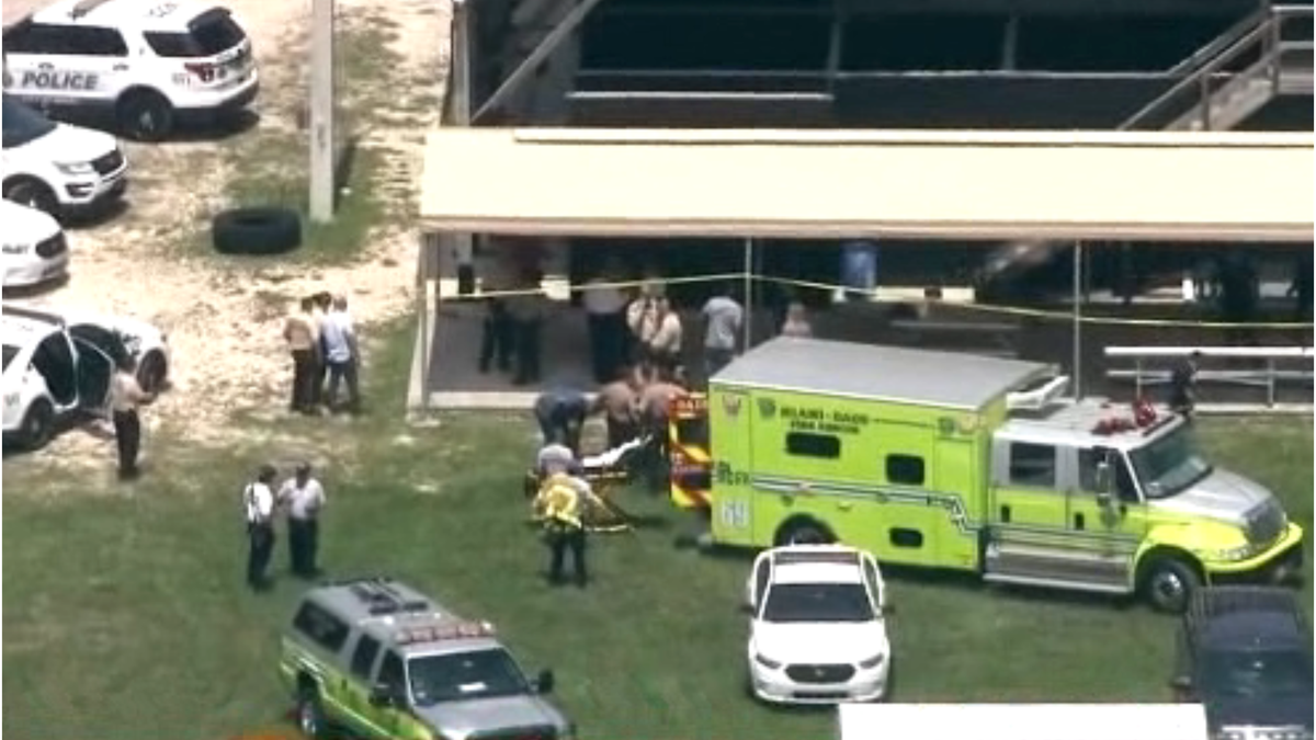 Scene at Miami-Dade police training headquarters where a Doral police officer was shot during a training exercise on Wednesday.