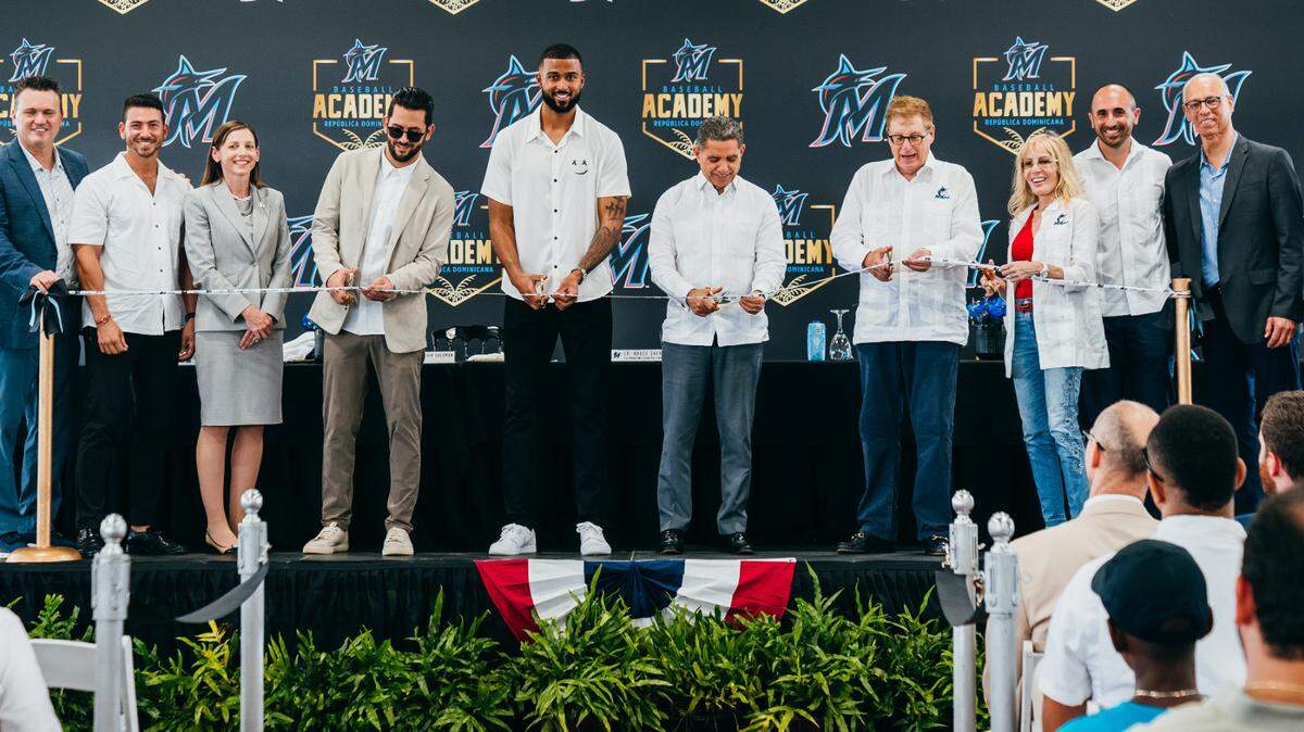 Miami Marlins during the ribbon cutting ceremony as part of the grand opening of their new development complex and academy in the Dominican Republc on Friday, Oct. 28, 2022, in Boca Chica, Dominican Republic.
