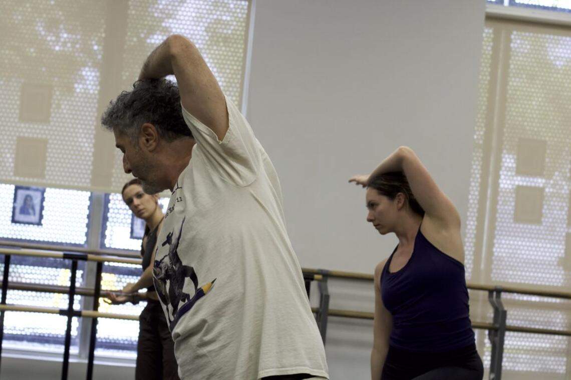 Rae Wilcoxson, Diego Salterini, and Amanda Davis at a rehearsal for “Terra Mia | My Land.”