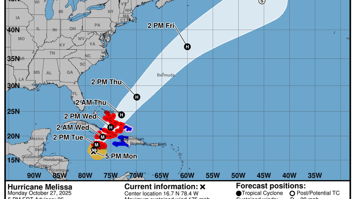Cat 5 Hurricane Melissa, winds now at 175 mph, nears catastrophic strike on Jamaica