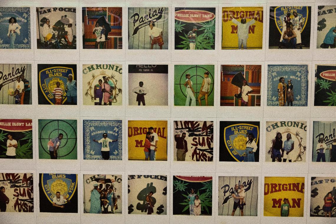 Photos from the Backdrop Polaroids project at Gary Simmons "Public Enemy" exhibit. Simmons painted  backdrops starting in 1993 and brought them to places across New York City to photograph people in front of them.