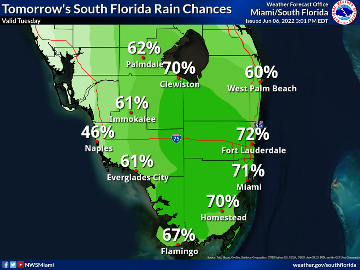Another unsettled day is expected Tuesday with storms likely over the east coast and interior of South Florida.