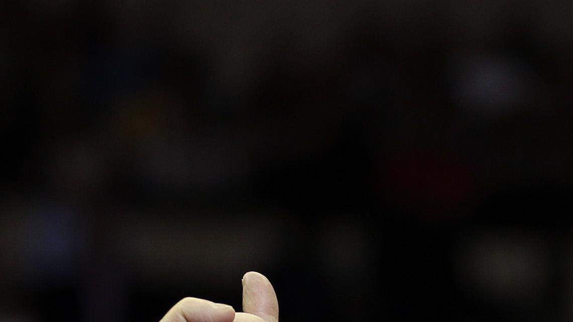 Republican presidential candidate Donald Trump speaks to a large crowd during a rally Friday, Feb. 12, 2016, in Tampa, Fla. 