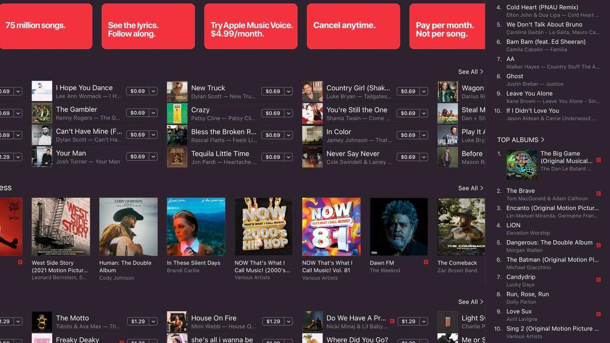 Screen grab of Apple Music’s sales charts on the afternoon of March 10, 2022. “The Big Game,” by the “Dan Le Betard Show” is No. 1 on iTunes’ all albums sales chart.