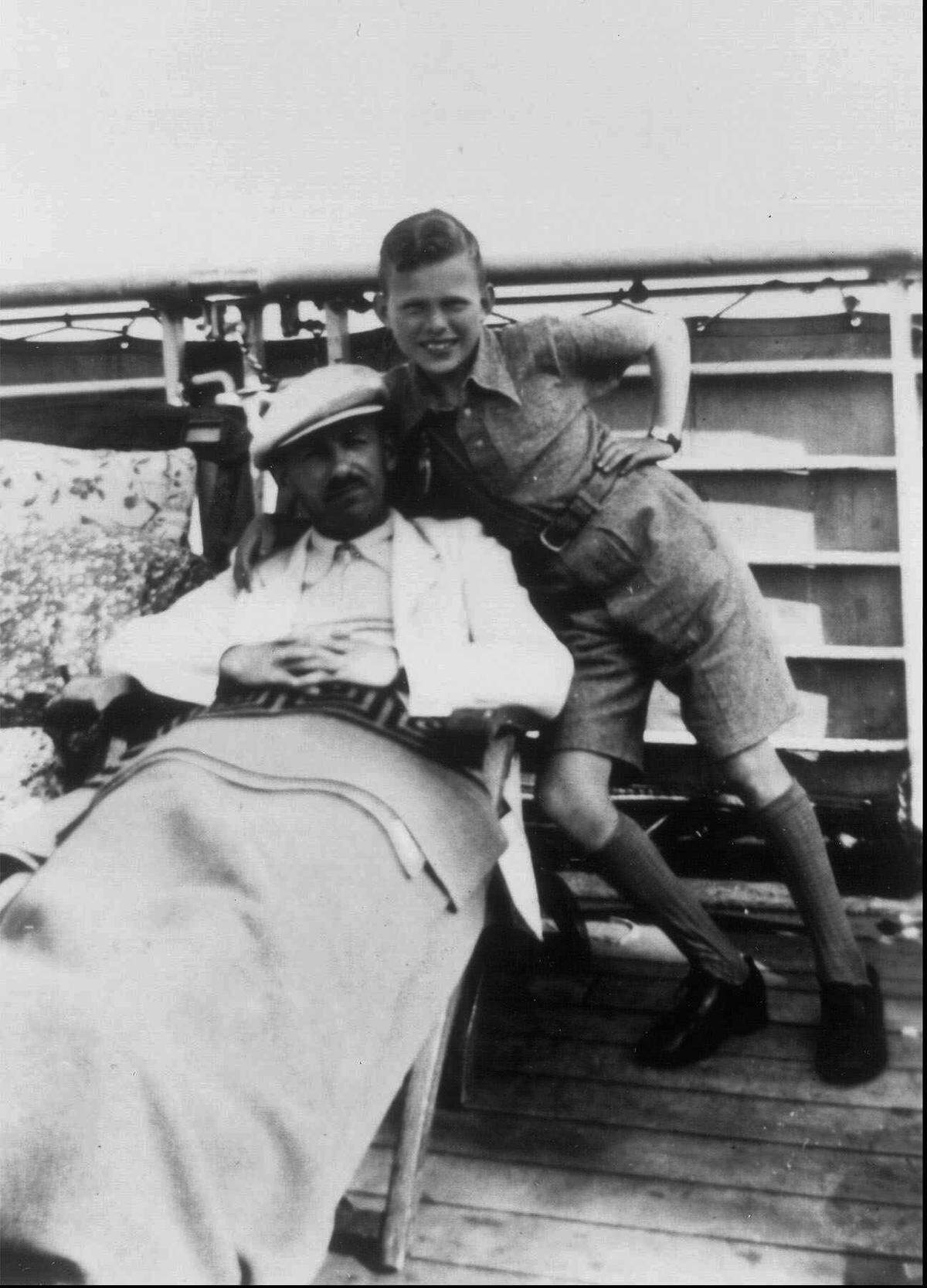 Herbert Karliner, who now lives in Miami Beach, poses with his father, Joseph, on the deck of the SS St. Louis, the ship that left Hamburg, Germany, in 1939, carrying more than 900 Jewish refugees trying to escape from Nazi Germany. The governments of Cuba, the United States and Canada turned the ship away. The ship had to return to Europe, where more than 200 people died during World War II.