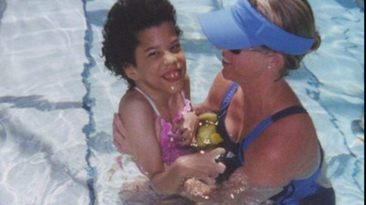 Marie Freyre swims in the pool with her mother, Doris Freyre. Marie, 14, died after being sent to a nursing home in Miami.