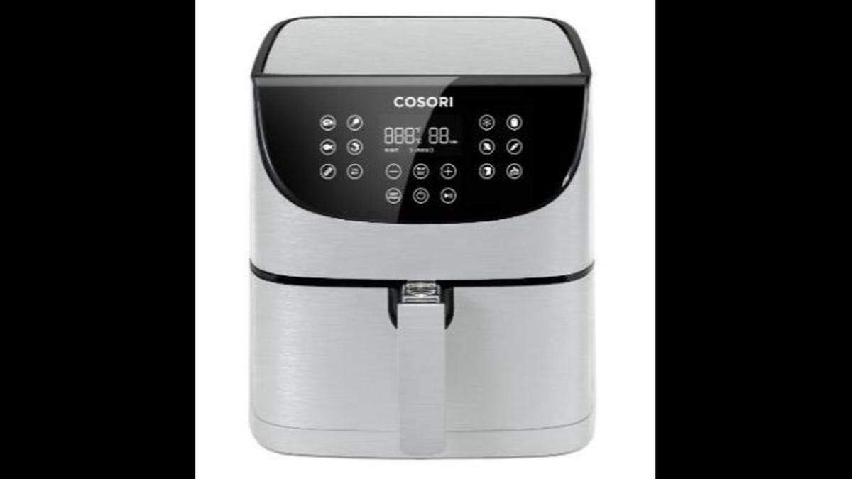 A light gray Cosori air fryer.