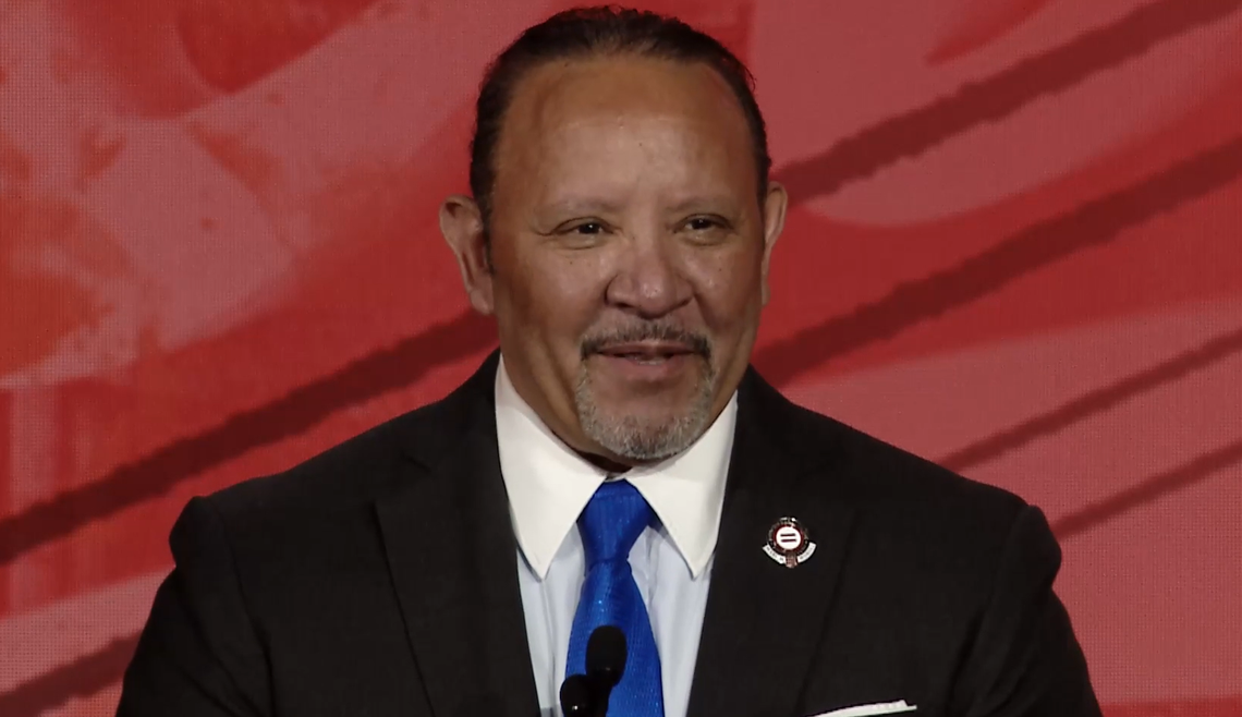 The National Urban League president Marc Morial addresses attendees at the organization’s national conference in Cleveland.
