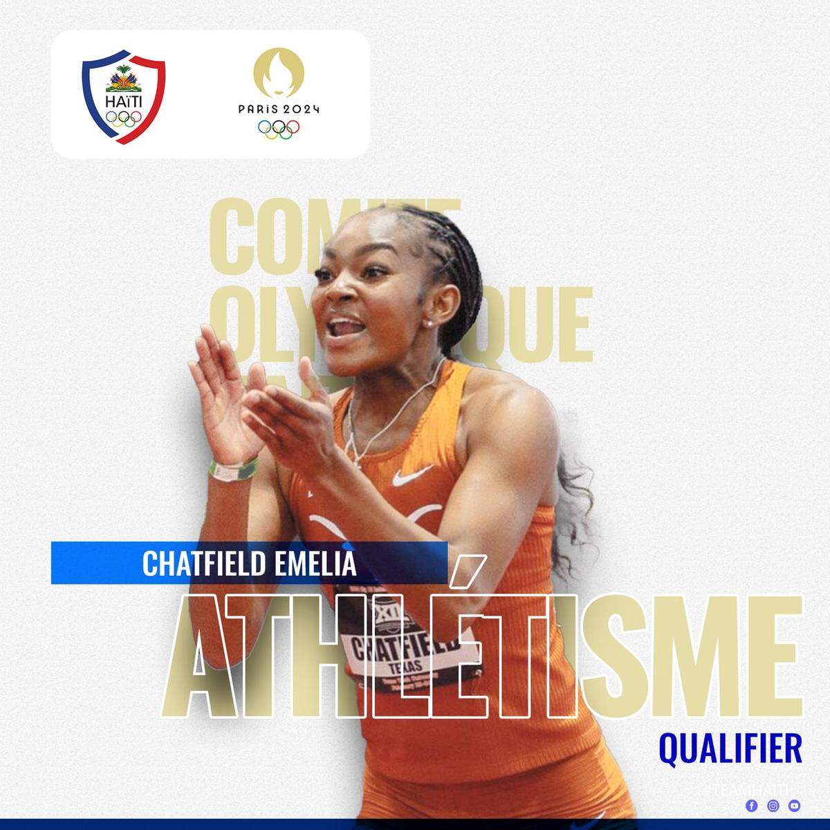 Emelia Chatfield, a recent University of Texas at Austin graduate who was born in Miami and attended St. Thomas Aquinas High School in Hollywood, will represent Haiti in track and field at the 2004 Paris Olympics.