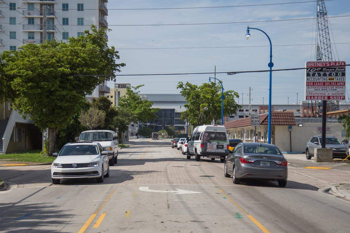 A view on Southwest 109th Avenue, the main downtown street in Sweetwater, Florida, on Friday, June 8, 2018.