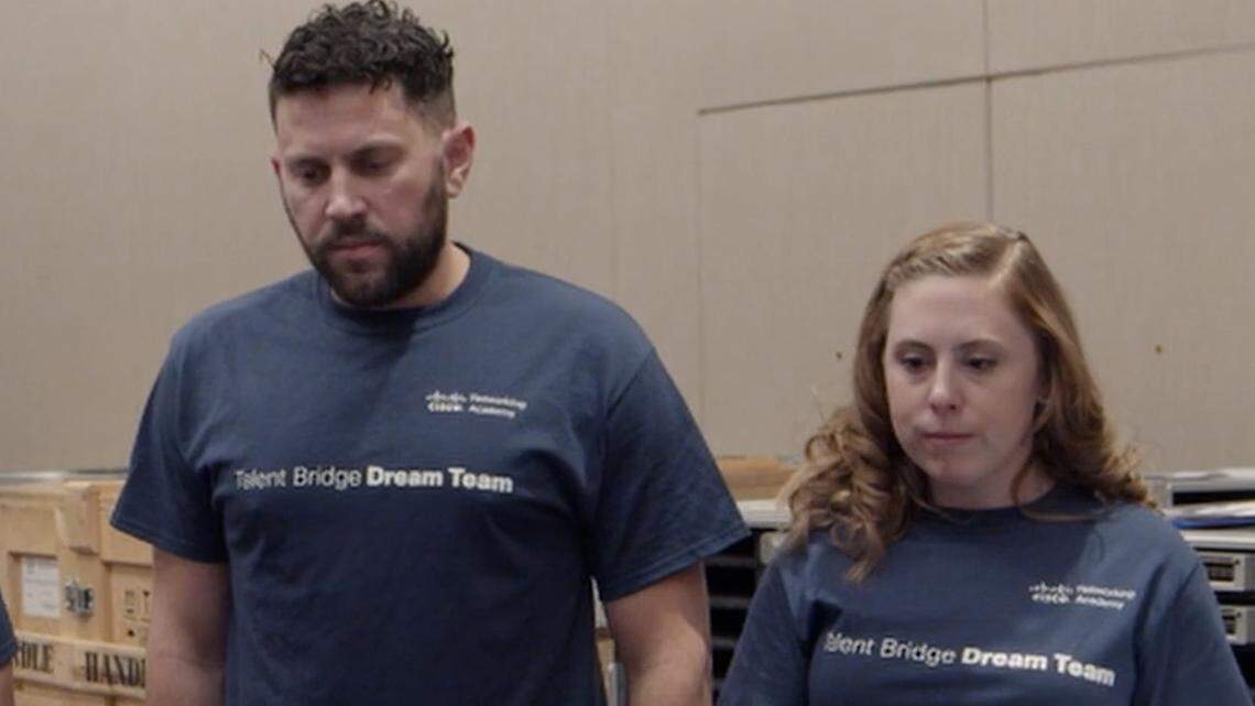 Nathan and Mary Gingles at a Cisco Partner Summit 2019 Talent Bridge Dream Team program in Las Vegas, screengrab from YouTube video.