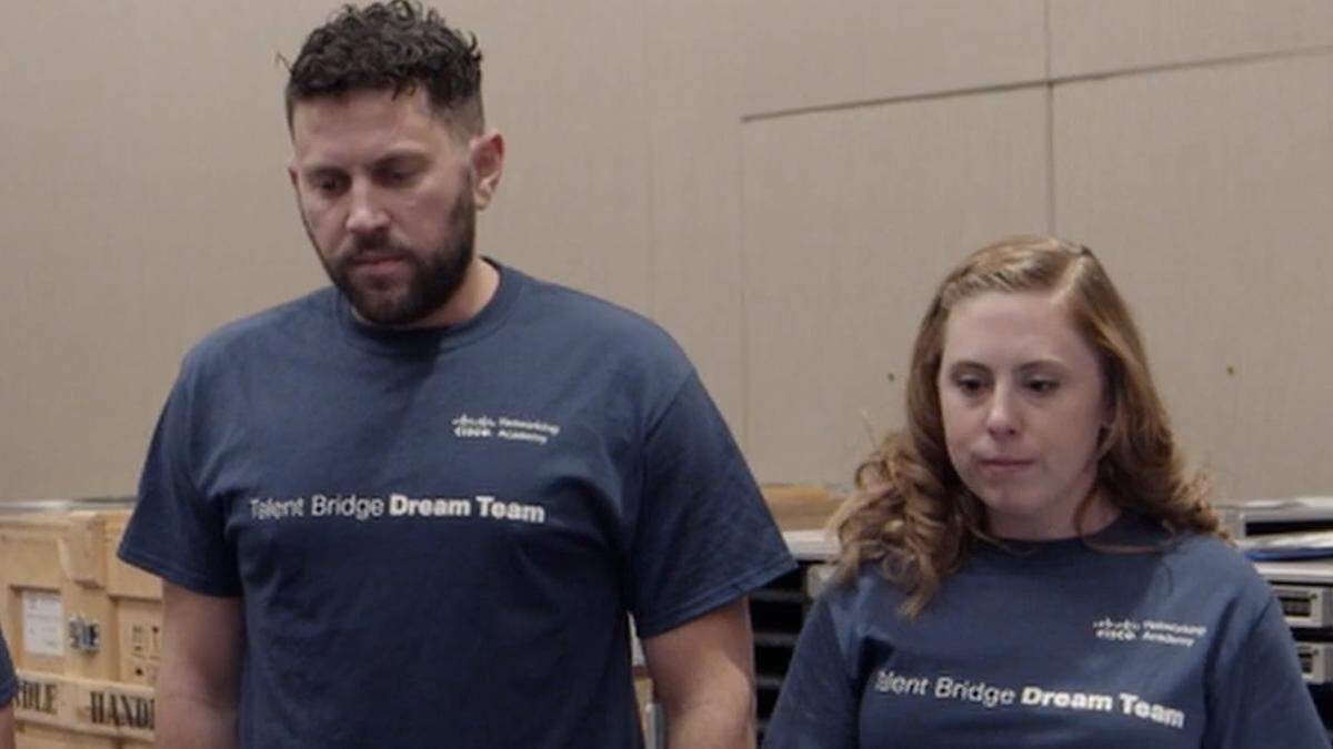 Nathan and Mary Gingles at a Cisco Partner Summit 2019 Talent Bridge Dream Team program in Las Vegas, screengrab from YouTube video.