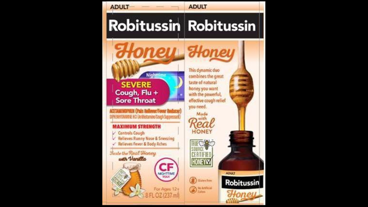 Two lots of 8-ounce bottles of Robitussin Honey CF Max Nighttime Adult cough syrup have been recalled.