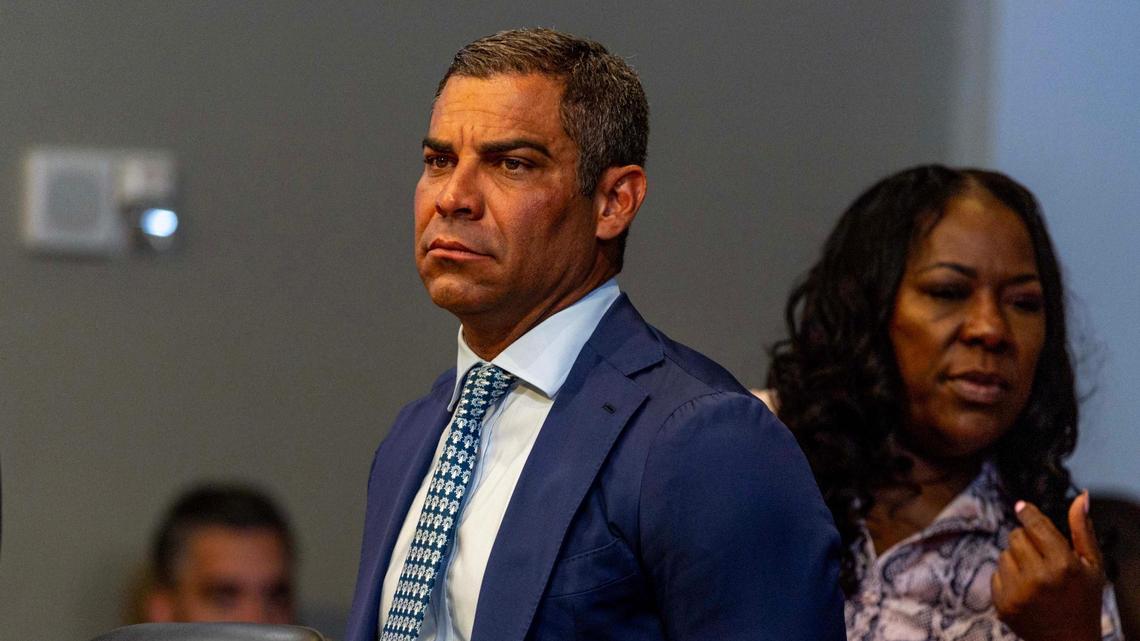 Miami Mayor Francis Suarez looks on before the start of a City Commission meeting on Tuesday, June 17, 2025, in Miami.