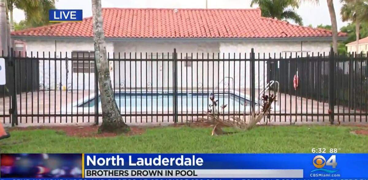 A CBS4 screen shot of the North Lauderdale pool in the 1200 block of Northwest 50th Avenue where two brothers, ages 5 and 6, drowned on May 21, 2019.