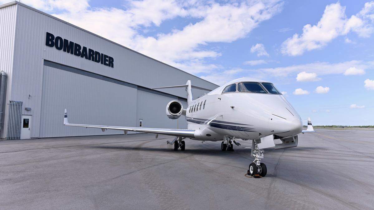 A Bombardier business jet in front of the company’s new Miami-Opa-locka service center.
