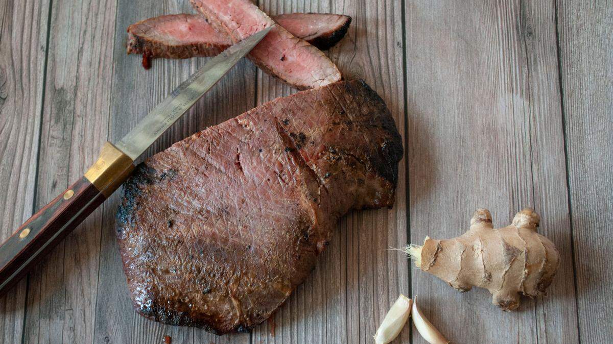 Ginger-garlic-soy flank steak has a great Asian flavor.