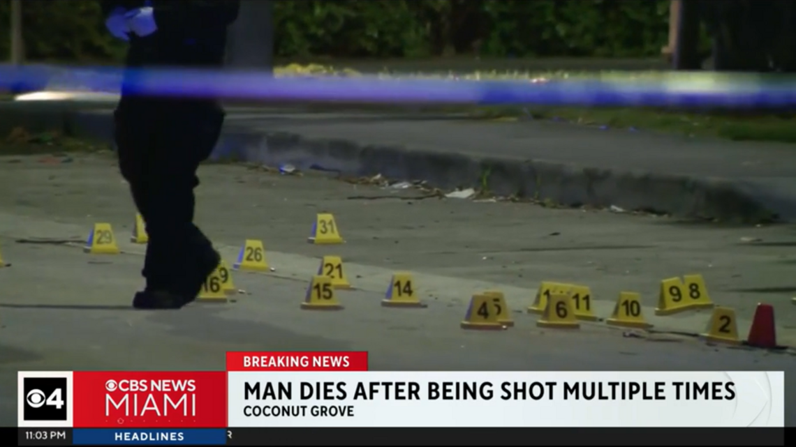 A man was shot dead in Coconut Grove, Miami police say. Officers are on the lookout