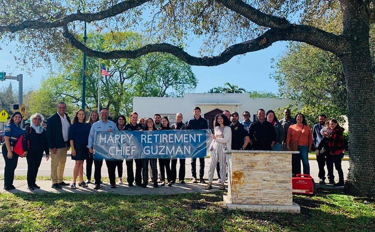 Friends, family and Miami Springs officials bid farewell to Miami Springs police chief Armando Guzman on Wednesday, Feb. 21, 2024, when Guzman was honored in a parade through town. Guzman, chief since 2015, is retiring on Feb. 27.