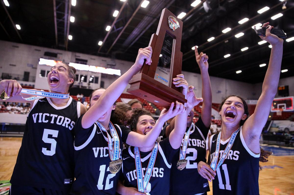 Miami Christian defeats Faith Christian in the Class 2A girls basketball state championship game at the RP Funding Center in Lakeland on Saturday, February 26, 2022.