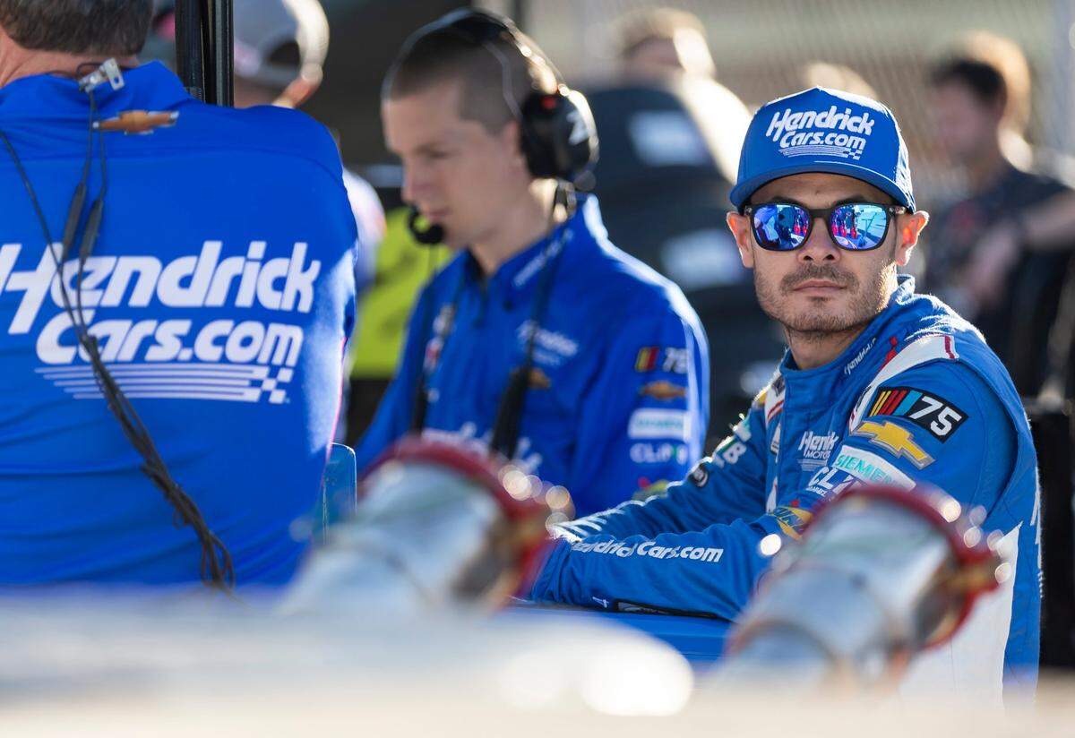Kyle Larson #5 with Hendrick Motorsports looks on before participating in a 4EVER 400 NASCAR Cup Series practice at the Homestead-Miami Speedway on Saturday, Oct. 21, 2023, in Homestead, Fla.