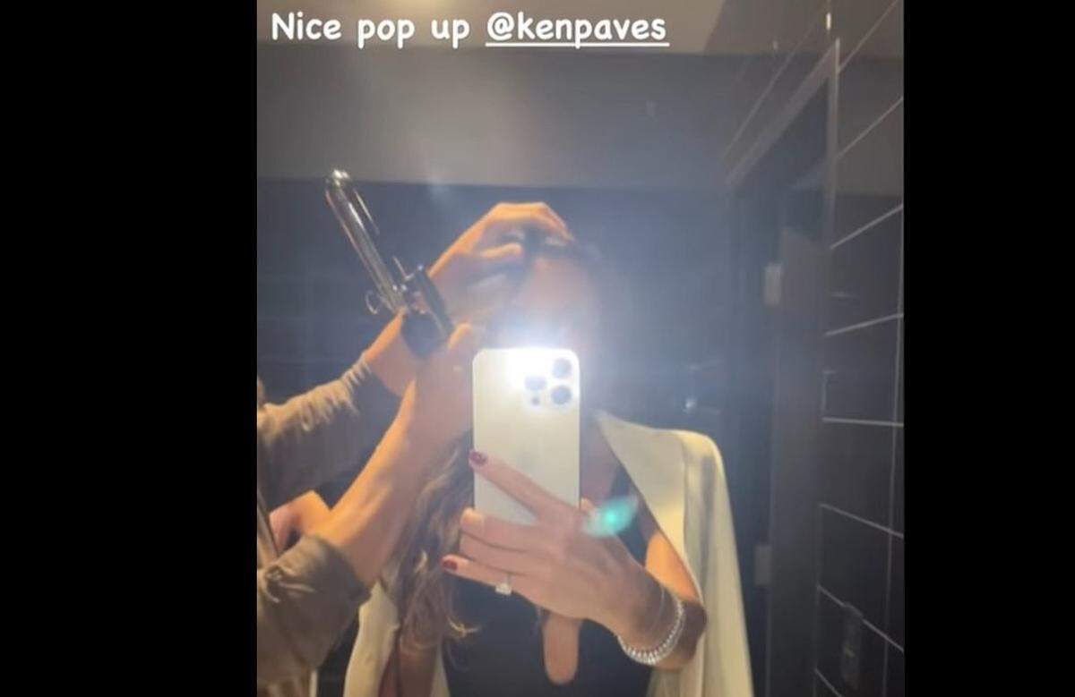 Victoria Beckham joined hair stylist Ken Paves in the bathroom at the rain soaked unveiling of Inter Miami’s superstar player Lionel Messi at DRV PNK Stadium in Fort Lauderdale&nbsp;