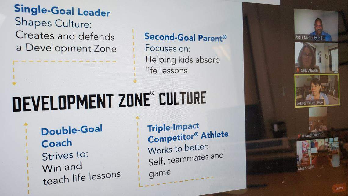 A Positive Coaching Alliance instructor hosts a virtual workshop with Miami-Dade County Public School coaches. The Miami Marlins have partnered with Miami-Dade Schools and the Positive Coaching Alliance to coach students and coaches on the importance of mental health.