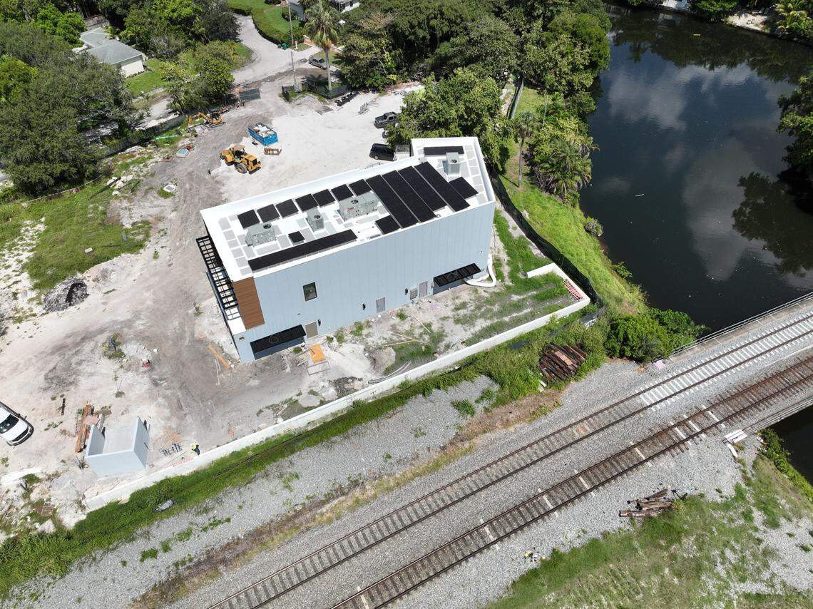 The mural wall at the new Pelican Harbor Seabird Station is shown in this hospital drone photo.