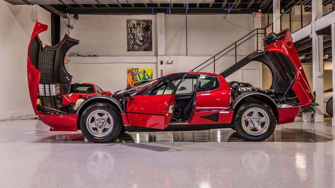 A 1984 Ferrari 512 BBi, 1 of 1,007 made. One of the last hand-built Ferraris and a precursor to the Testarossa, it’s on display at MCQ Markets in Wynwood.