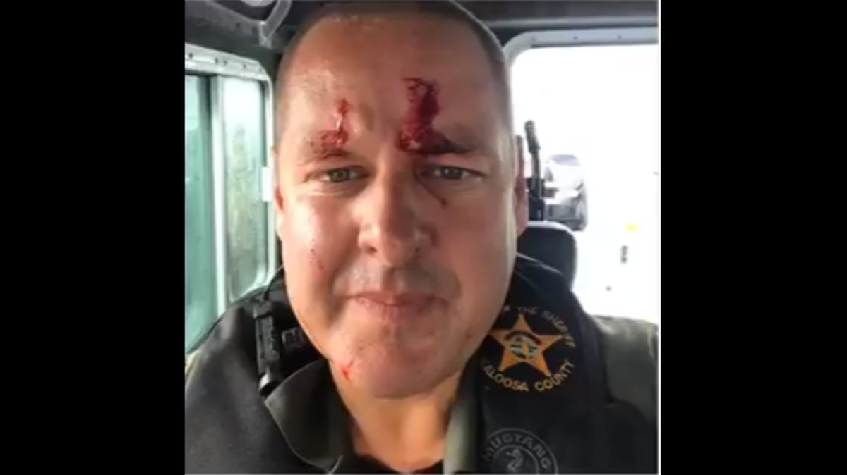 Deputy Robert Wagner’s face and body were cut by the shattered glass. His injuries were minor, according to the Okaloosa County Sheriff’s Office. He has since been released from the ER.