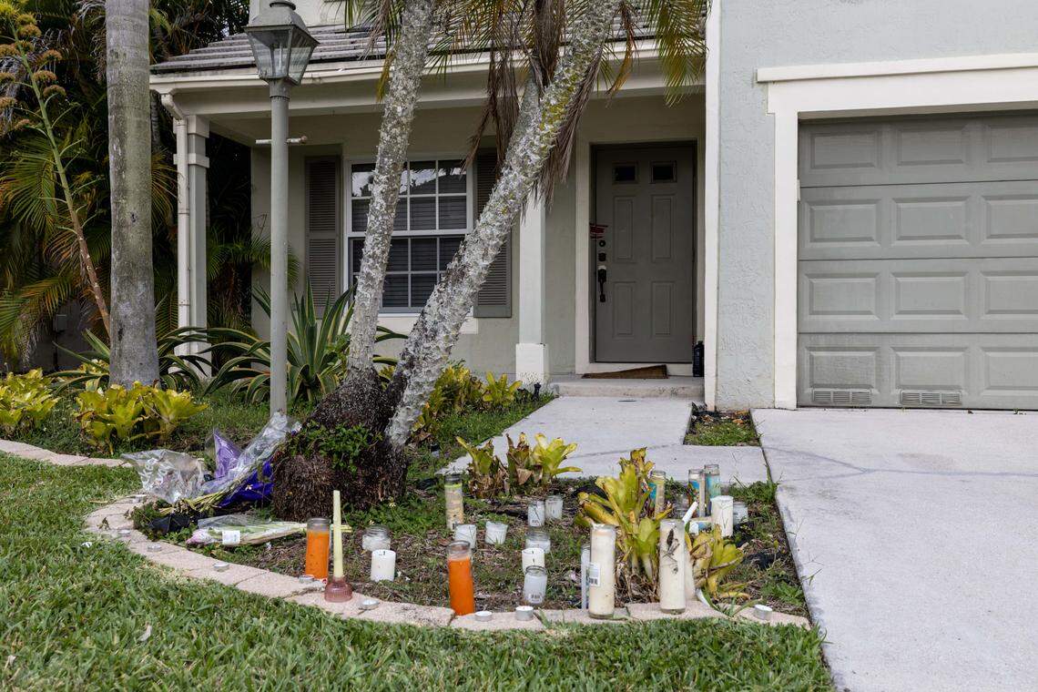 A community memorial stands in front of Mary Gingles’ home on Tuesday, March 4, 2025, in Tamarac, Florida. Nathan Alan Gingles, her estranged husband, is accused of killing Mary, her father and her neighbor around 6:30 a.m. Feb. 16, 2025, in a calculated murder spree across two homes in the Plum Bay community, according to BSO.