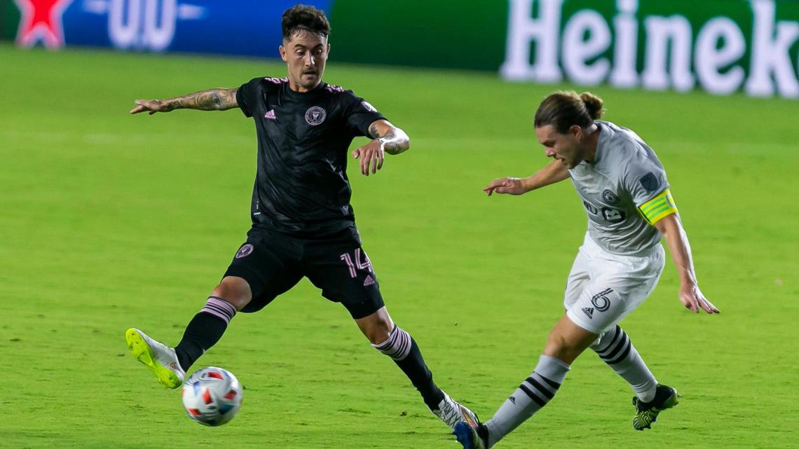 Inter Miami midfielder Jay Chapman, in black, is one of 10 players whose contract option was declined for the 2022 season.
