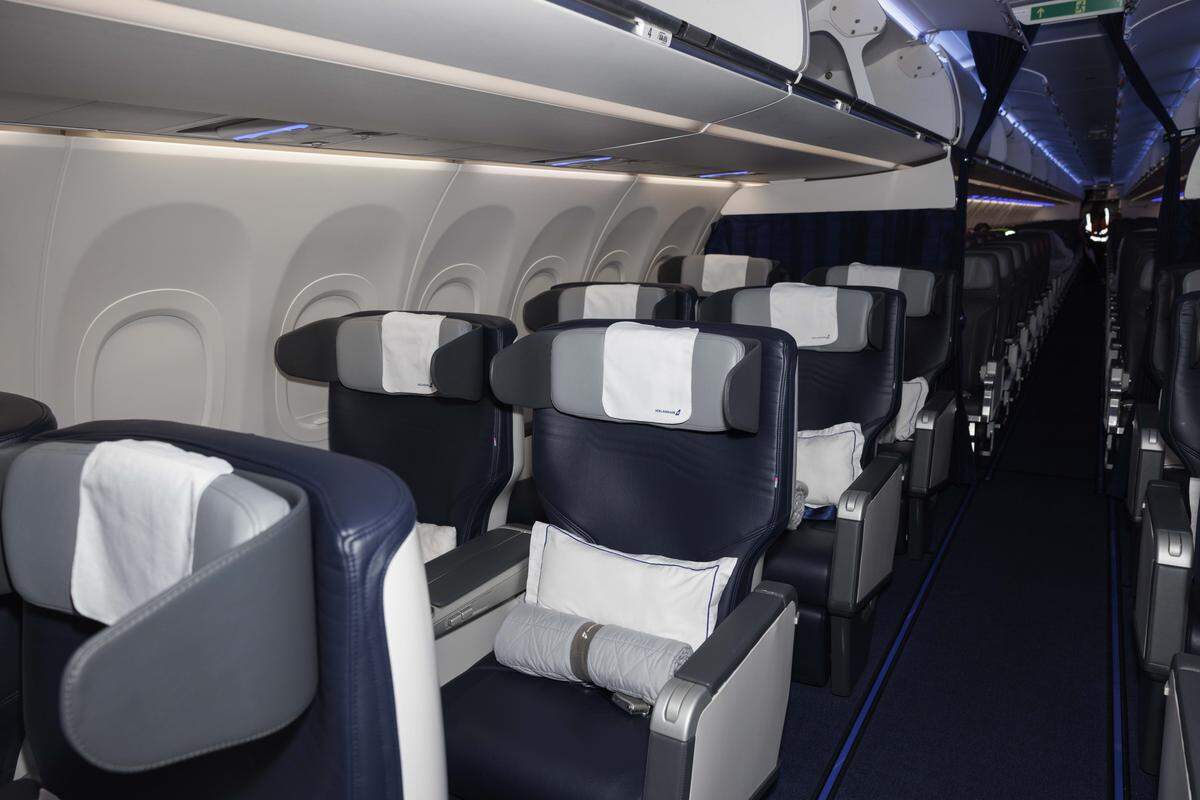 Inside the only direct flight between Miami and Iceland on Icelandair on Sunday, Oct. 26, 2025, at Miami International Airport in Miami, Fla.
