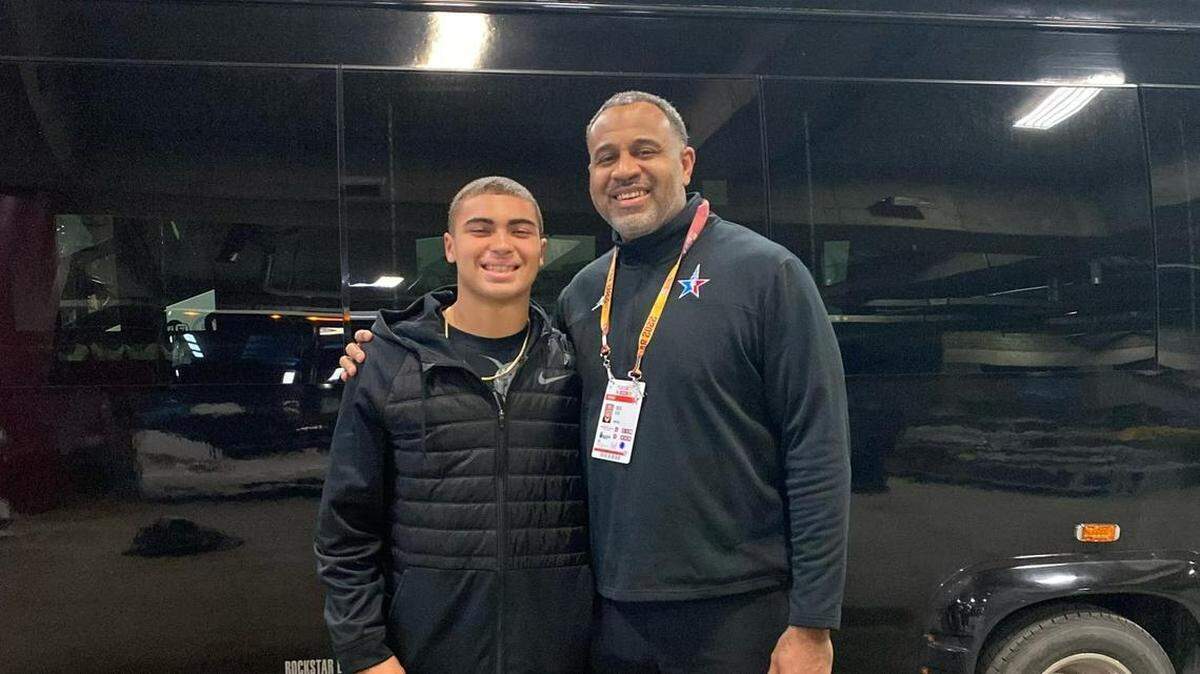 University of Miami freshman guard Dante Allen and his father, Miami Heat assistant Malik Allen.