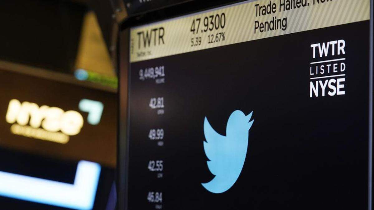 The symbol for Twitter appears above a trading post on the floor of the New York Stock Exchange iin October.